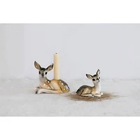 Hello Honey® 6" Brown & White Stoneware Fawn Taper Holder
