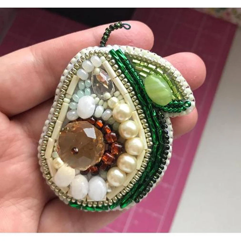 Crystal Art Beadwork Kit For Creating Brooch Avocado