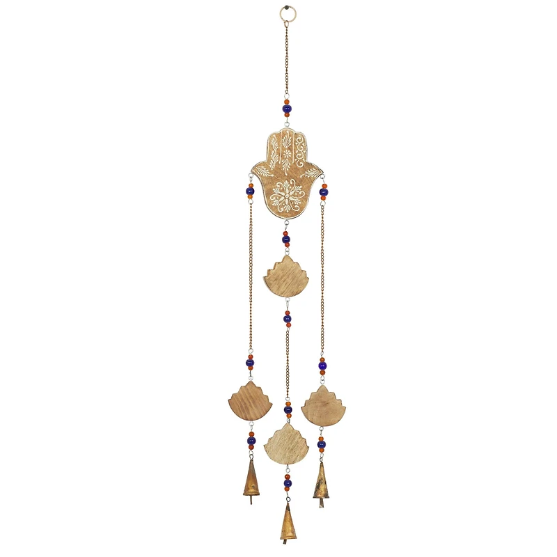 Brown Mango Wood Eclectic Style Windchime, 5" x 32"
