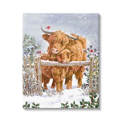 Stupell Industries Winter Cattle Cuddling Snow Scene Canvas Wall Art