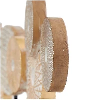 12" Beige Abstract Floral Circle Metal Sculpture Stand