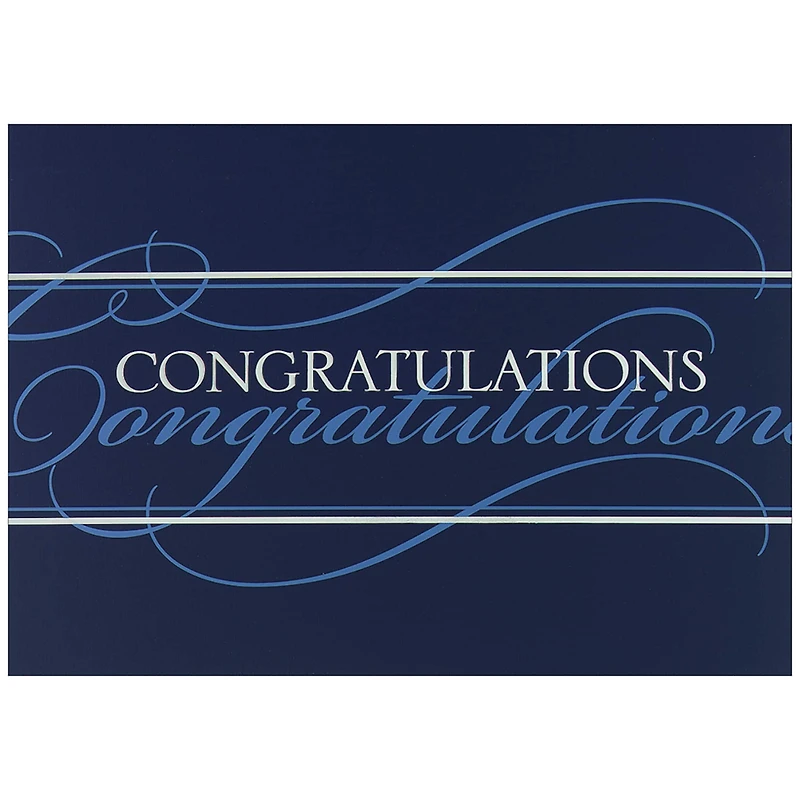 JAM Paper White & Blue Script Blank Congratulations Cards & Envelopes Set