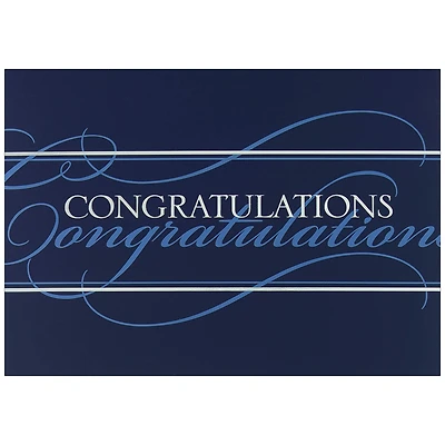 JAM Paper White & Blue Script Blank Congratulations Cards & Envelopes Set