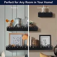 American Art Decor Scallop Metal Floating Shelves, 3pc Picture Ledge Set, Black - 3" x 5" x 24"