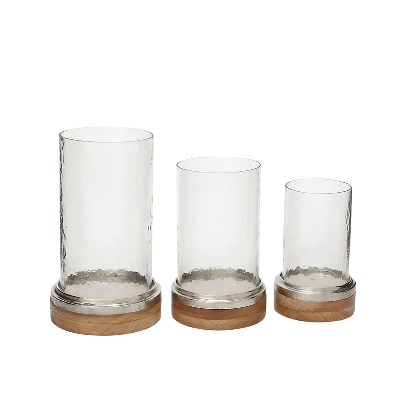 Clear Aluminum Traditional Hurricane Lamp Set