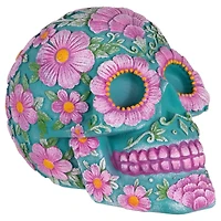 7.75" Blue & Pink Day of the Dead Skull Coin Bank