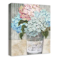 Hydrangeas In Bucket 16" x 20" Canvas Wall Art