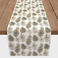 90" White & Brown Pinecones Cotton Twill Runner