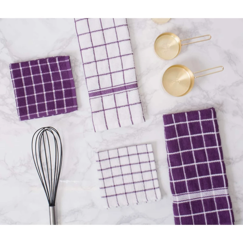 DII® Eggplant Windowpane Terry Dishtowel, 4ct.