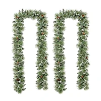 Glitzhome® 9ft. Pre-Lit Frosted Greenery Pinecones Christmas Garlands with Timers, 2ct.