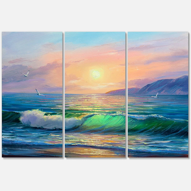 Designart - Blue Waves Breaking At The Beach V