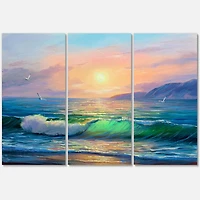 Designart - Blue Waves Breaking At The Beach V