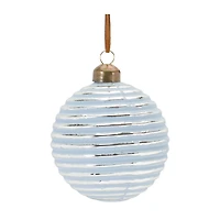 3" Ribbed Blue & White Glass Ball Ornament Set