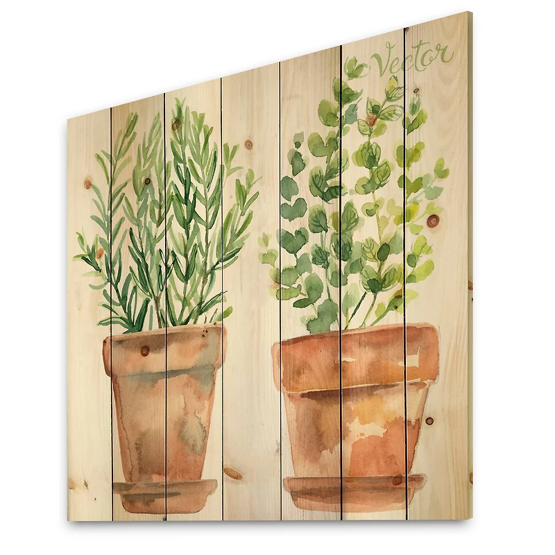 Designart - Two Green House Plants In Orange Flower Pots