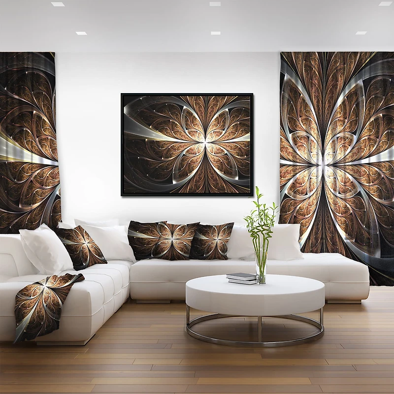 Designart - Fractal Flower Brown Black Digital Art