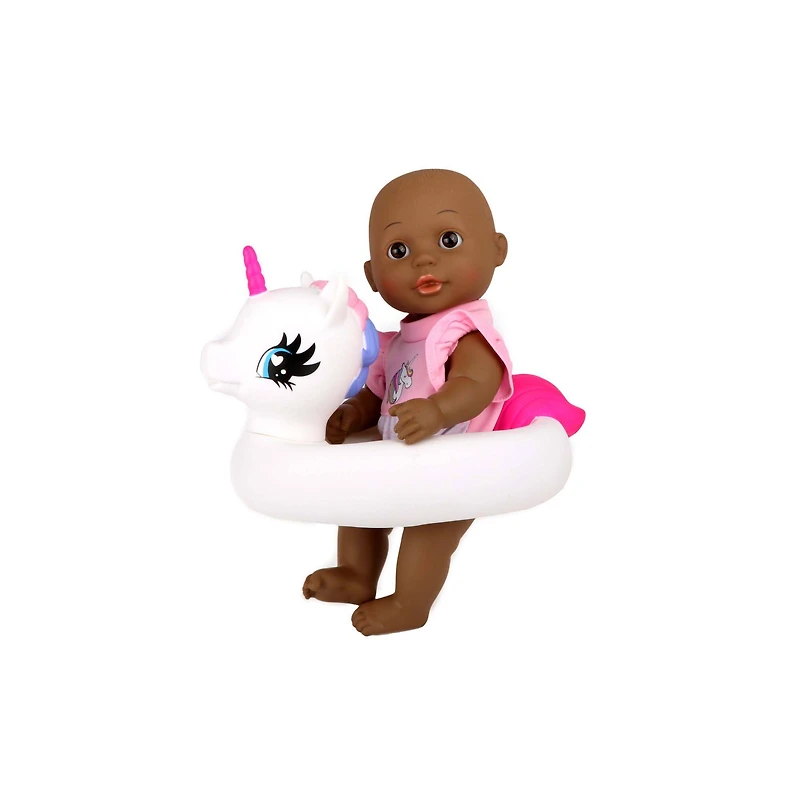 Dream Collection Bath Time 12" African American Baby Doll With Unicorn Floatie