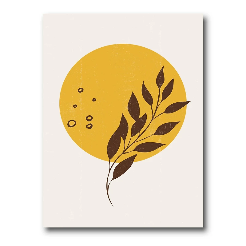 Designart - Abstract Yellow Sun and Moon With Tropical Leaf II