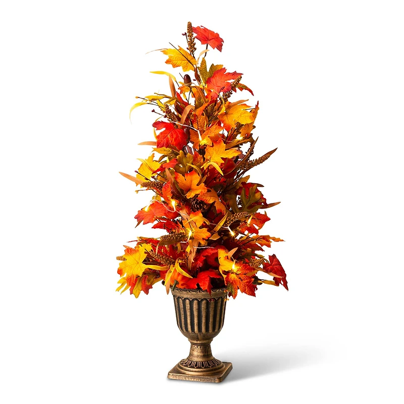 Glitzhome® 3ft. Fall Lighted Maple Leaves Tree in Urn with Timer