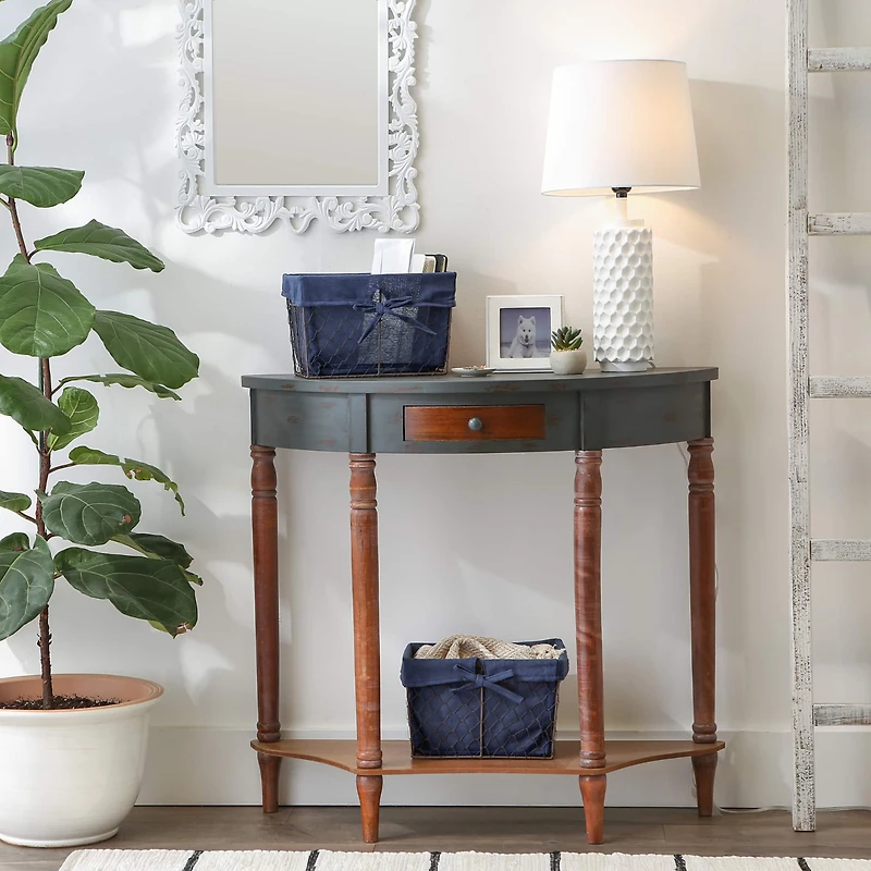 DII® Medium Rustic Bronze Chicken Wire Baskets with French Blue Liners, 2ct.