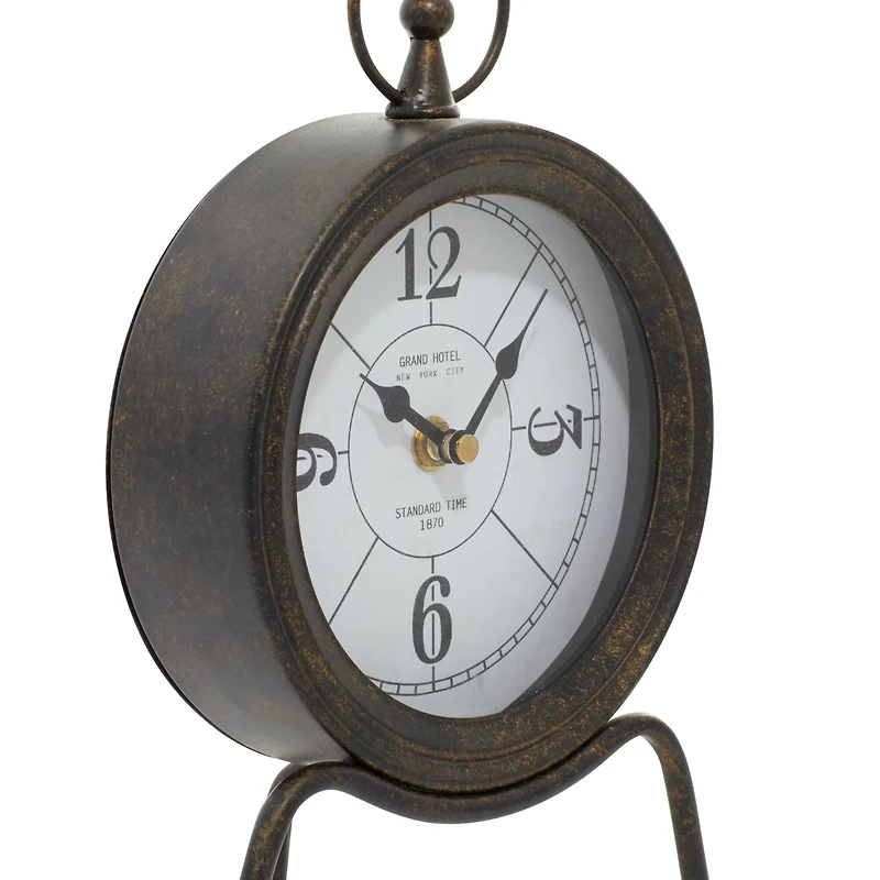 11" Brown Metal Contemporary Table Clock