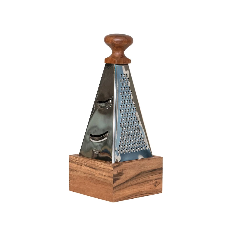 Hello Honey® 7" Handheld Stainless Steel Grater with Acacia Wood Handle & Square Base