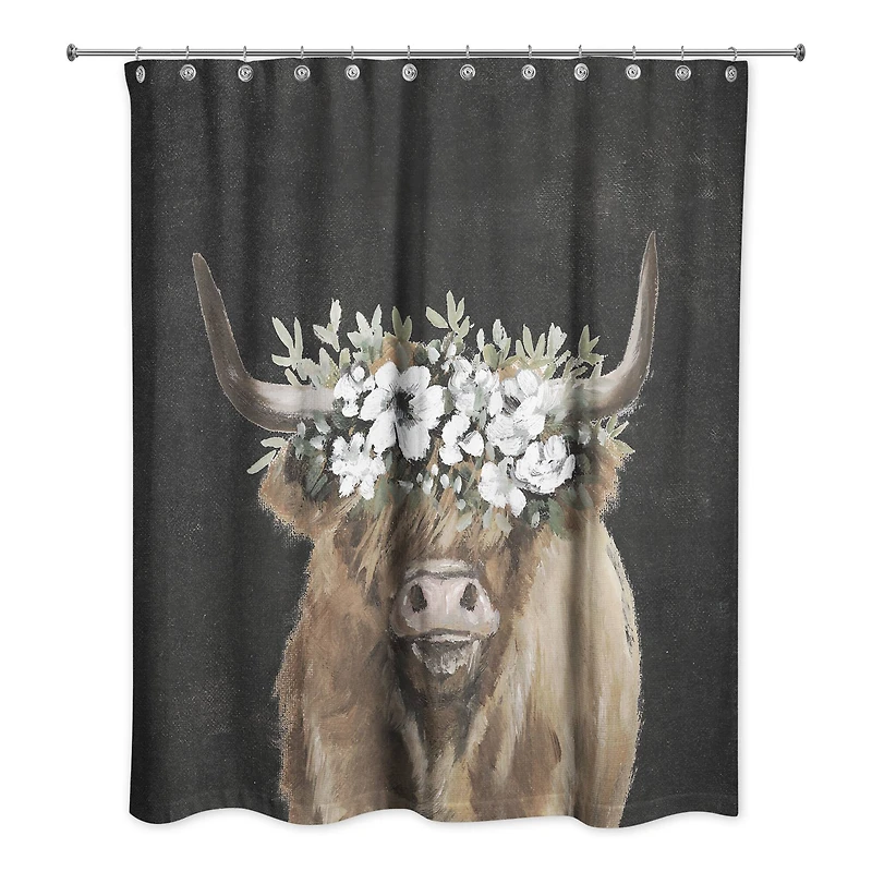 Highland Cow Portrait with Flower Crown 71" x 74" Shower Curtain