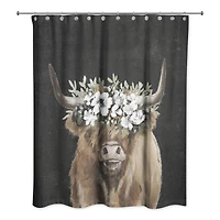 Highland Cow Portrait with Flower Crown 71" x 74" Shower Curtain