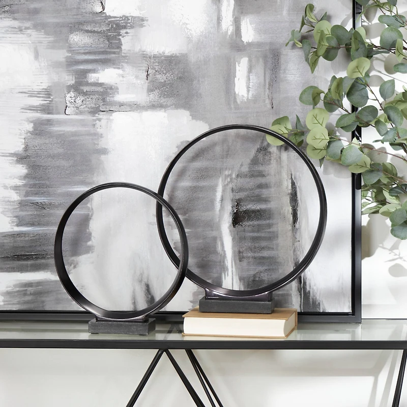 Contemporary Dark Gray Open Circle Sculpture Set