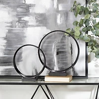 Contemporary Dark Gray Open Circle Sculpture Set