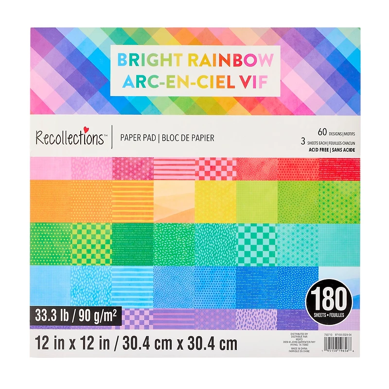 12" x 12" Bright Rainbow Paper Pad by Recollections™, 180 Sheets