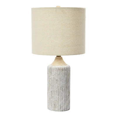 Hello Honey® 23.5" Fluted Cement Desk Lamp with Linen Drum Shade