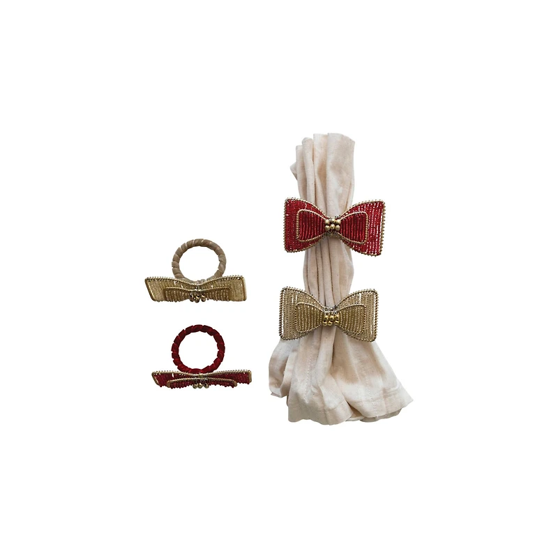 Hello Honey® Glass Beaded Metal Bow Napkin Ring Set