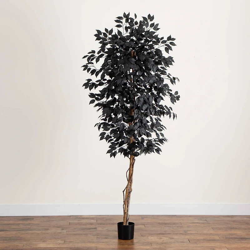 6ft. Artificial Halloween Black Ficus Tree with Natural Trunk