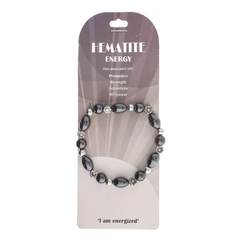 John Bead Hematite Black Natural Stone Stretch Bracelet