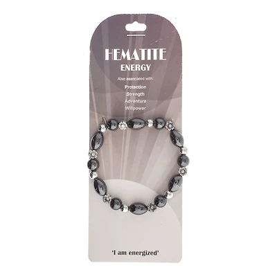 John Bead Hematite Black Natural Stone Stretch Bracelet