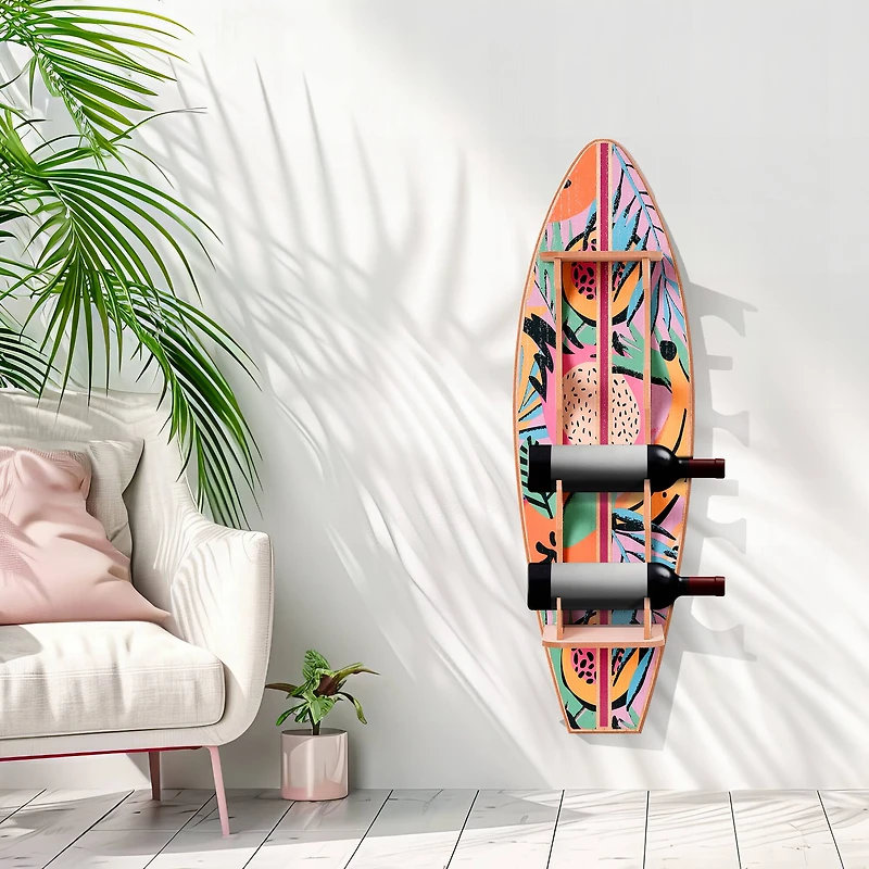 American Art Decor Tipsy Fruit Surfboard Wine Rack - 8" x 25.5" x 7.5" 