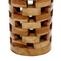 Brown Teak Wood Contemporary Style Vase, 16" x 6" x 6"