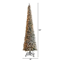 12ft. Pre-Lit Flocked Artificial Pencil Christmas Tree, Clear Lights