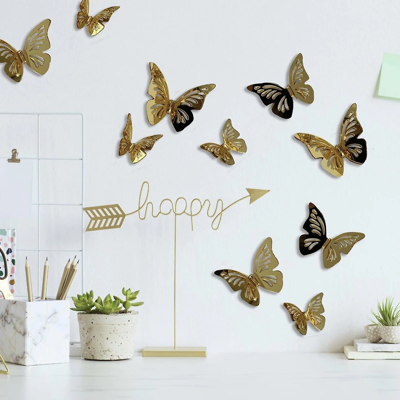 RoomMates 3D Gold Butterflies Peel & Stick Mirror Decals