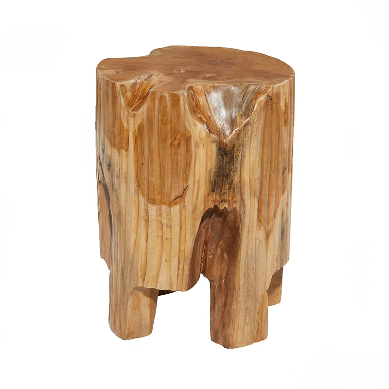 12" Brown Teak Wood Contemporary Stool