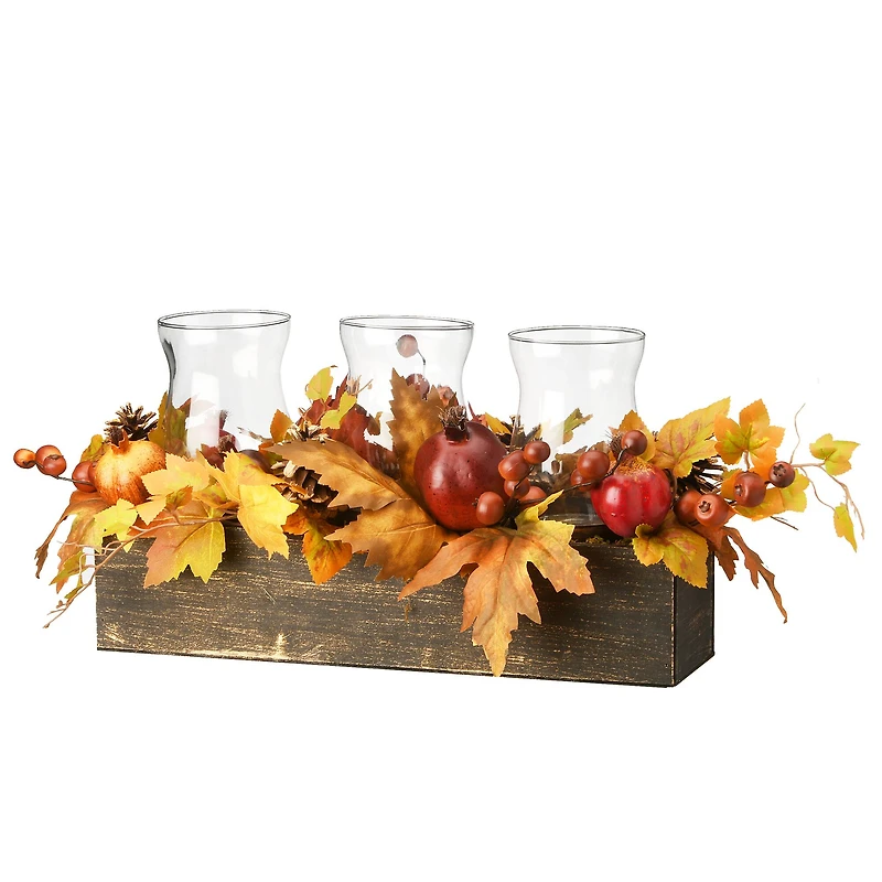 24" Maple Leaves Candleholder Centerpiece with Pomegranates