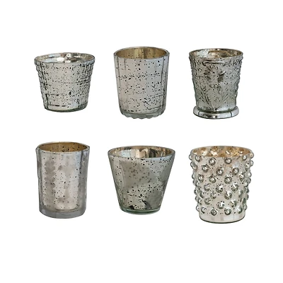 Hello Honey® Antique Silver Mercury Glass Votive Holder Set