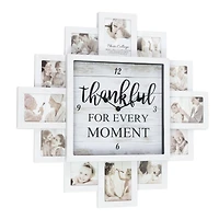 White Farmhouse Shabby-Chic "Thankful" Picture Frame Wall Collage Clock