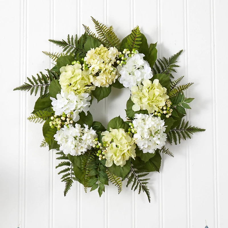 24” White Hydrangea Berry Wreath