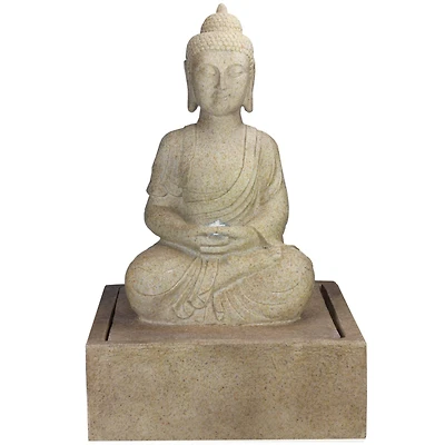 28" LED Lighted Praying Buddha Outdoor Water Fountain