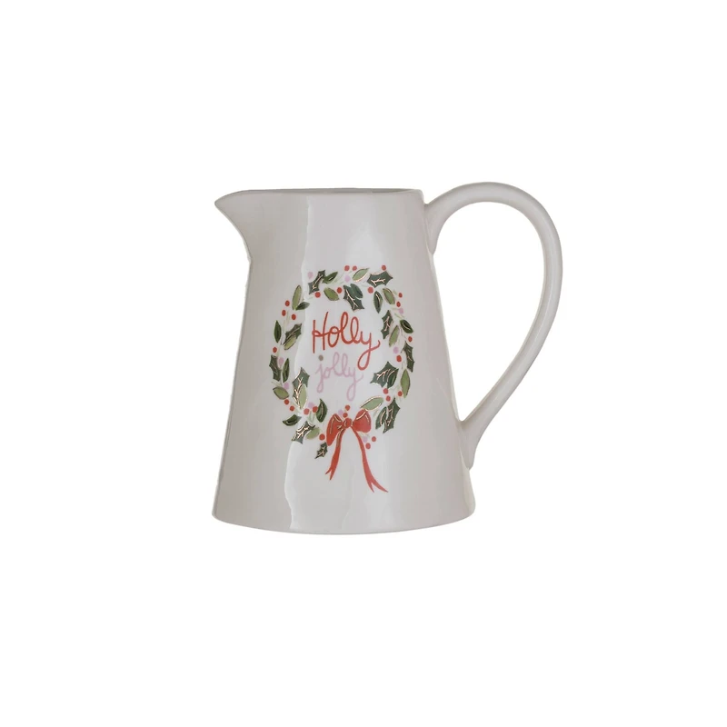 Hello Honey® 1qt. Holly Jolly Stoneware Pitcher with Gold Electroplating