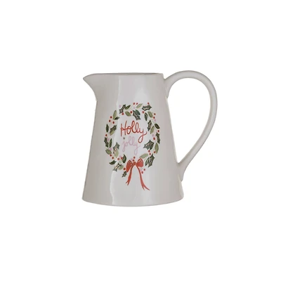 Hello Honey® 1qt. Holly Jolly Stoneware Pitcher with Gold Electroplating