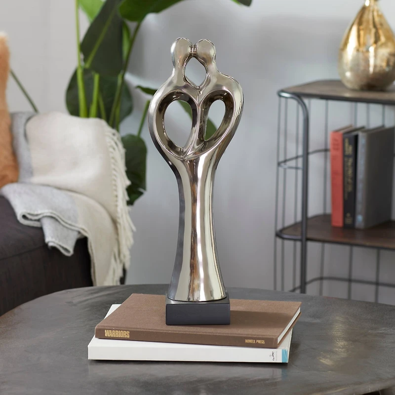 19" Traditional Silver Porcelain Stylized Abstract Couple Sculpture