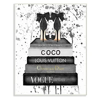 Stupell Industries Gray Glam Fashion Book Stack with Black Pumps Wall Plaque