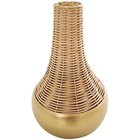 11" Brown & Gold Rattan Handmade Woven Vase